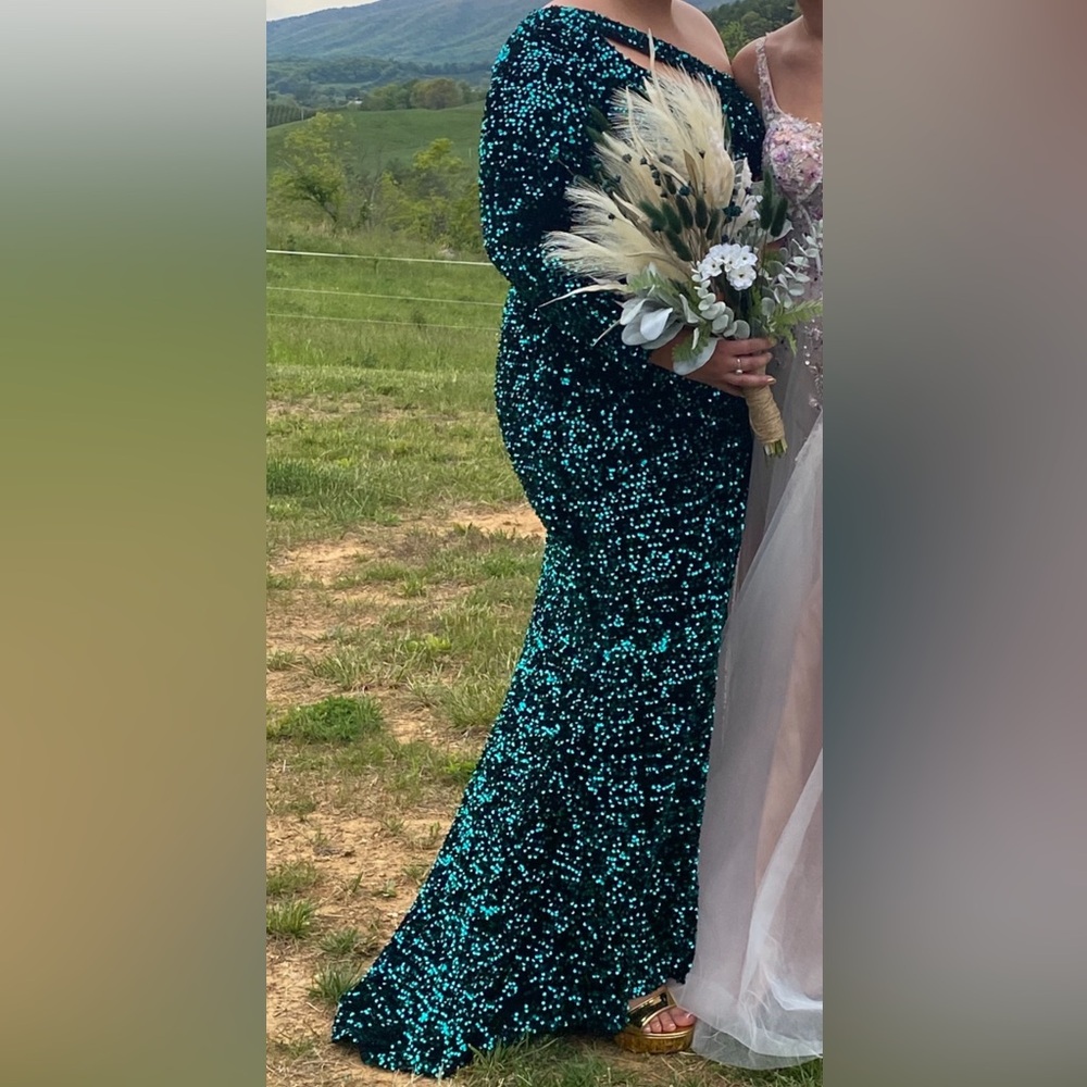Elegant Teal Long Sleeve Dress